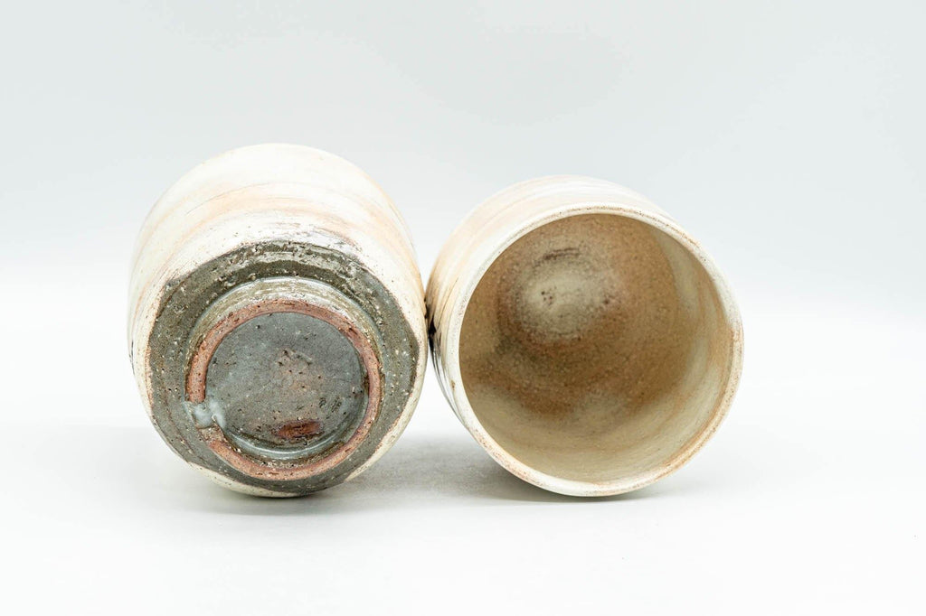 Japanese Teacups - Pair of 西山窯 Seizan Kiln Standing Cranes Kyo-yaki Meoto Yunomi