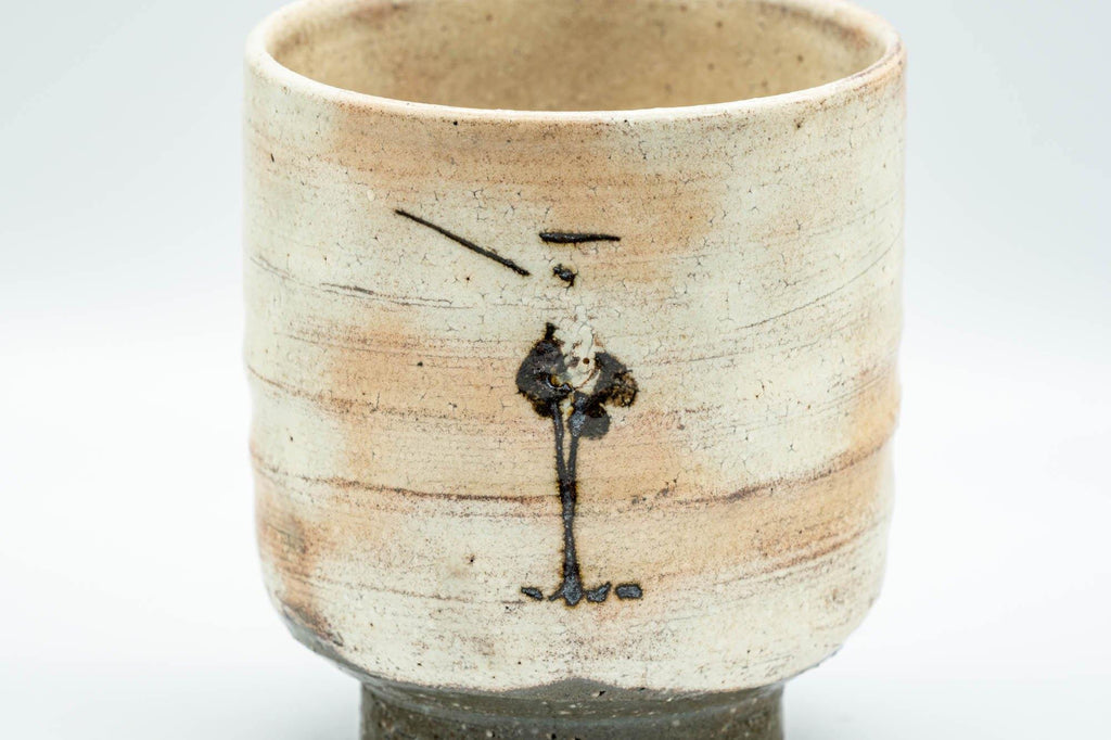 Japanese Teacups - Pair of 西山窯 Seizan Kiln Standing Cranes Kyo-yaki Meoto Yunomi