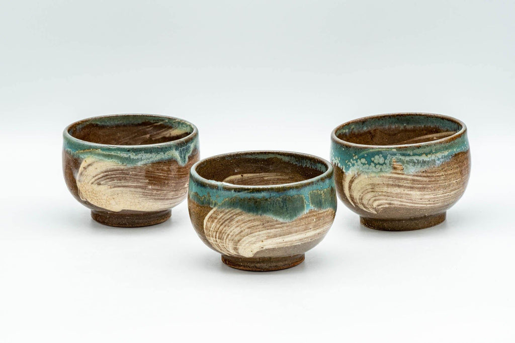 Japanese Teacups - Set of 3 Hakeme Turquoise Yunomi - 75ml
