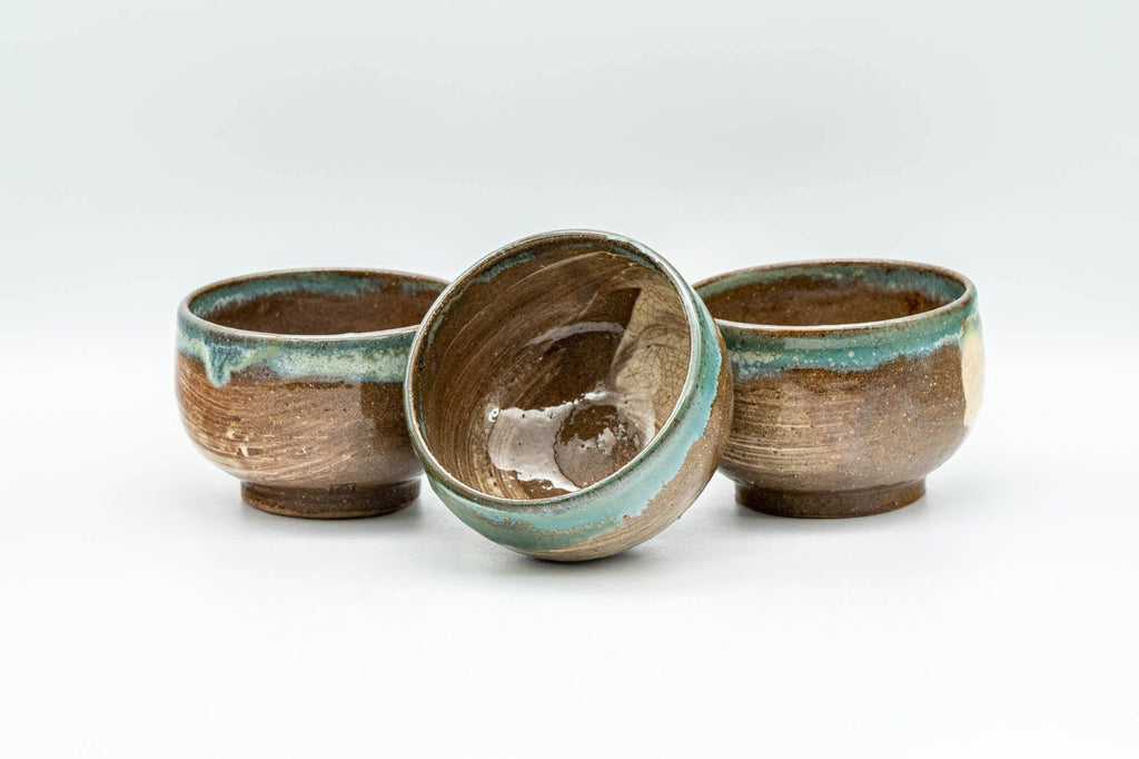 Japanese Teacups - Set of 3 Hakeme Turquoise Yunomi - 75ml