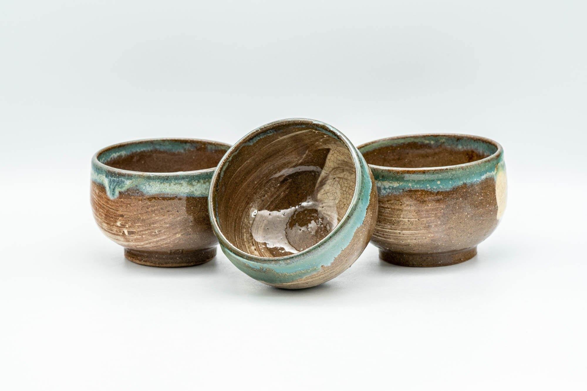 Japanese Teacups - Set of 3 Hakeme Turquoise Yunomi - 75ml