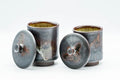 Japanese Teacups - Pair of Drip-Glazed Lidded Meoto Yunomi