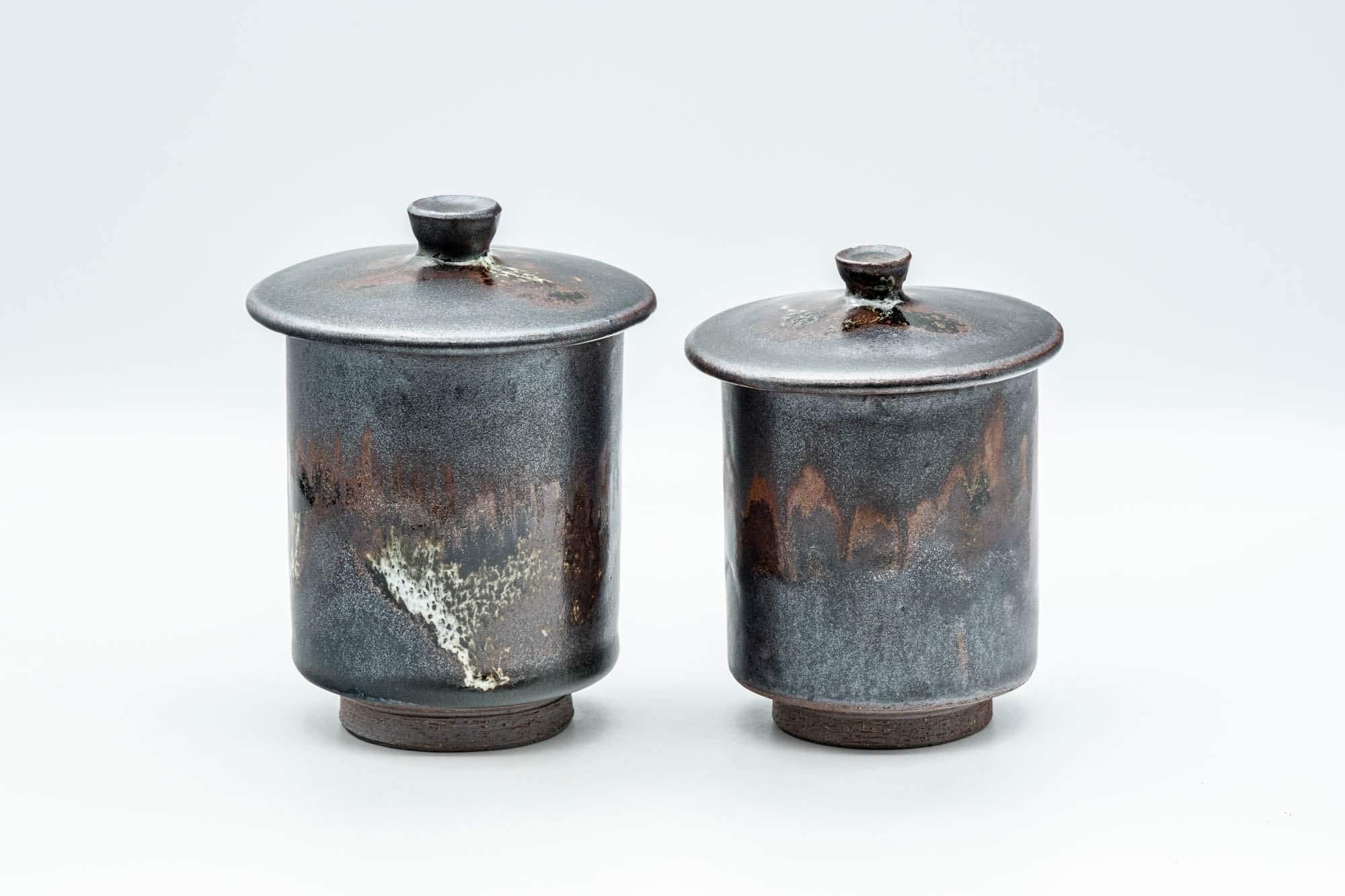 Japanese Teacups - Pair of Drip-Glazed Lidded Meoto Yunomi