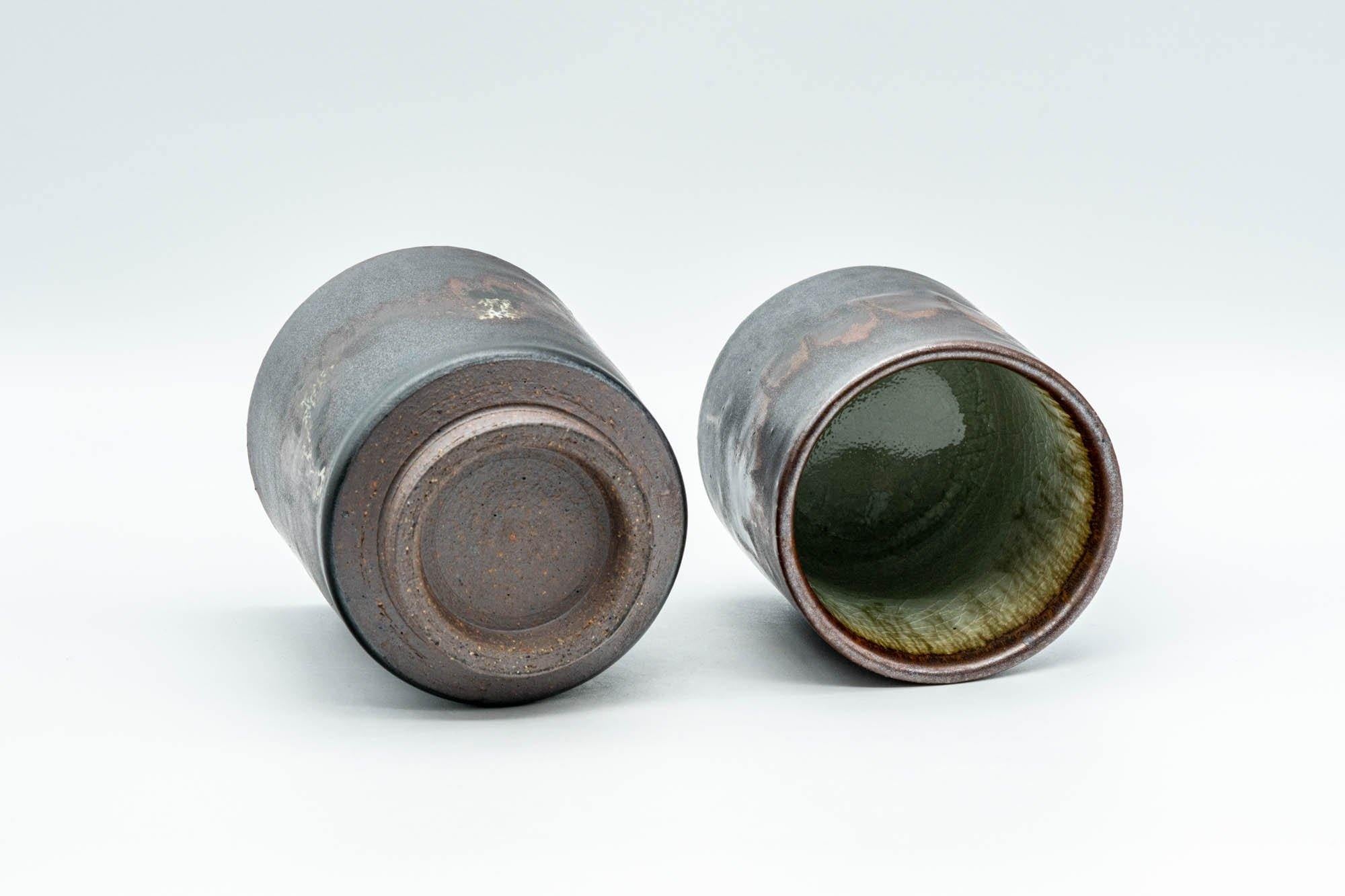 Japanese Teacups - Pair of Drip-Glazed Lidded Meoto Yunomi