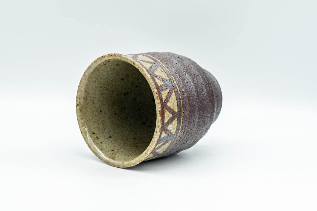 Japanese Teacup - Beige Stoneware Patterned Yunomi - 180ml
