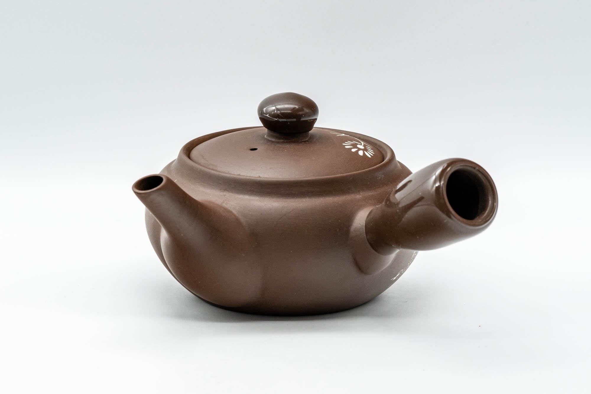 Japanese Kyusu - Floral White and Brown Teapot with Rubber Grip - 250ml