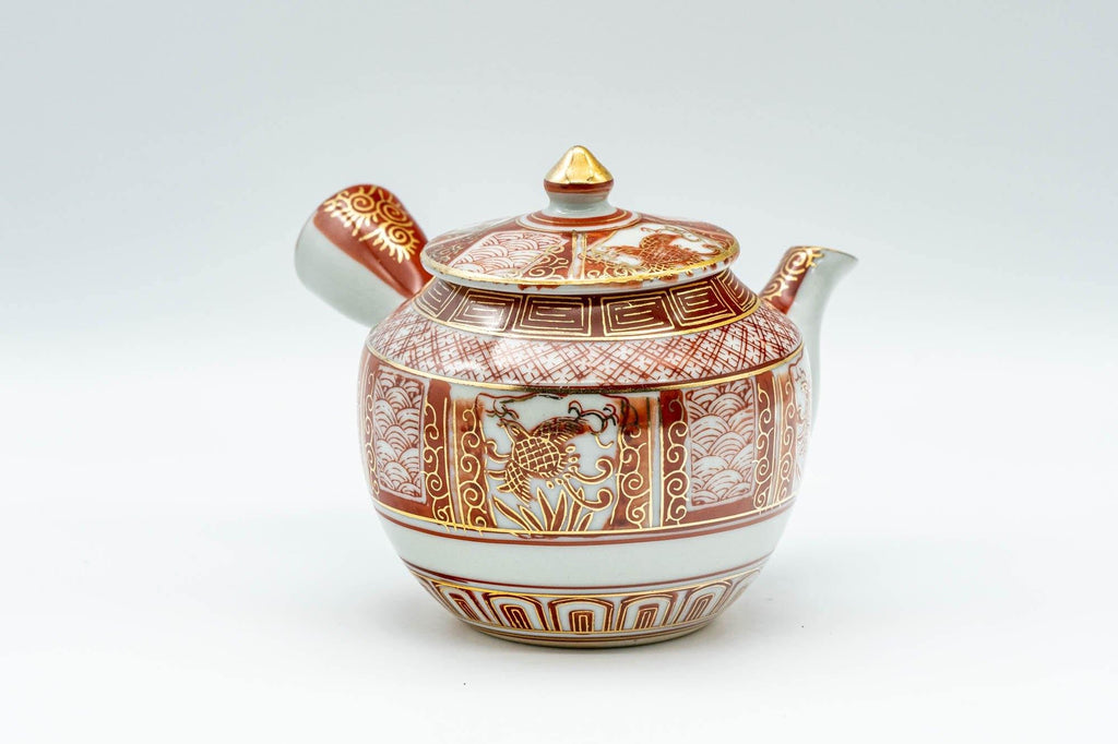 Japanese Kyusu - Red and Golden Geometric Patterned Katani-yaki Debeso Teapot - 200ml