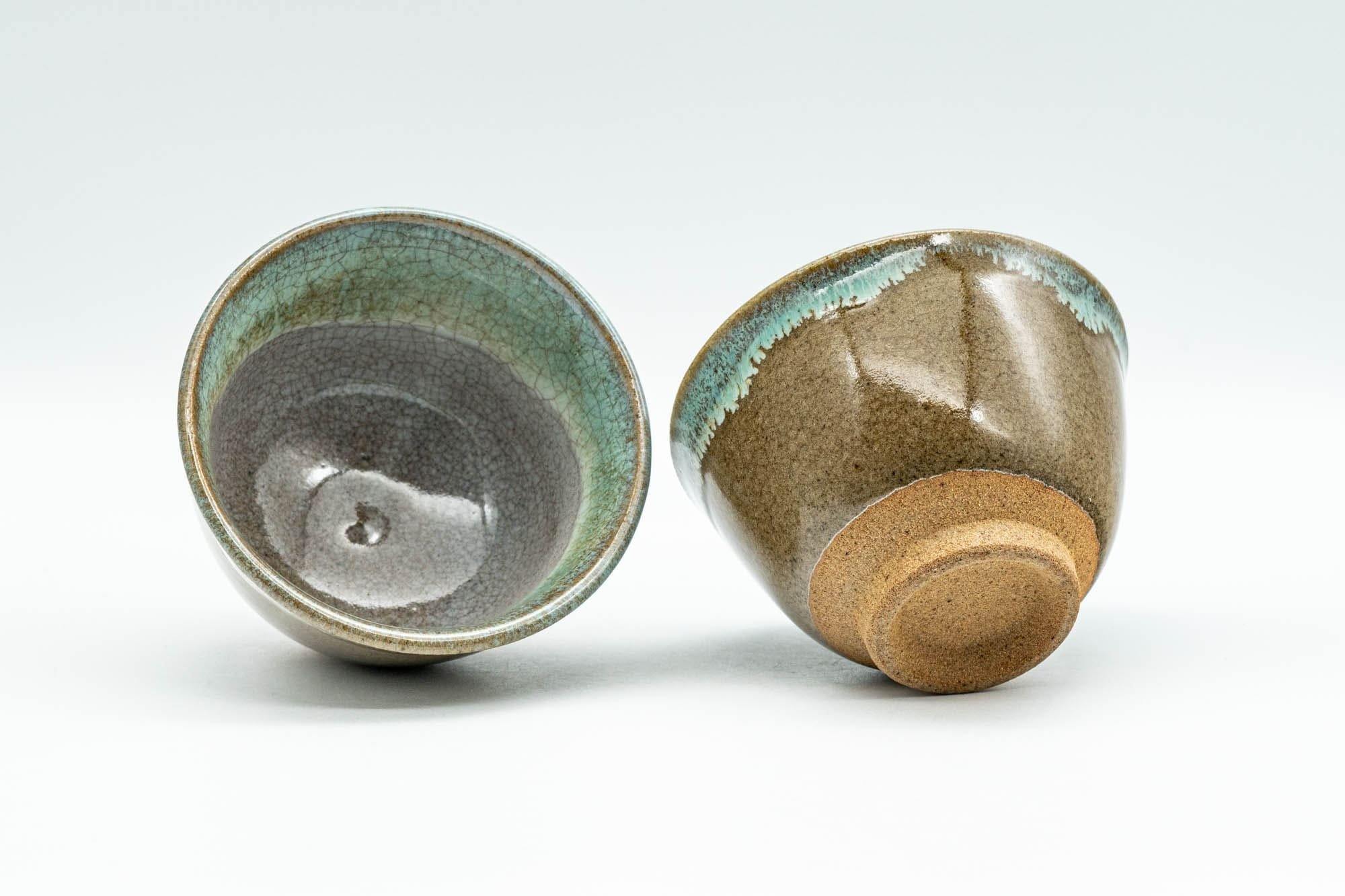 Japanese Teacups - Pair of Teal Drip-Glazed Agano-yaki Yunomi - 100ml