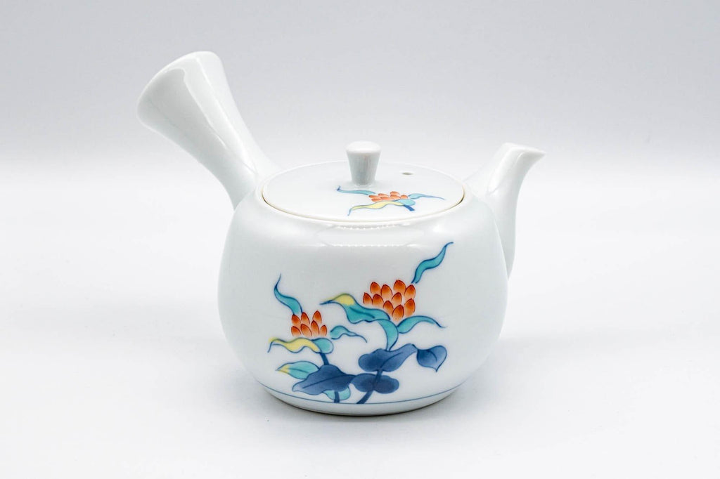 Japanese Kyusu - White Floral Arita-yaki Debeso Teapot - 200ml