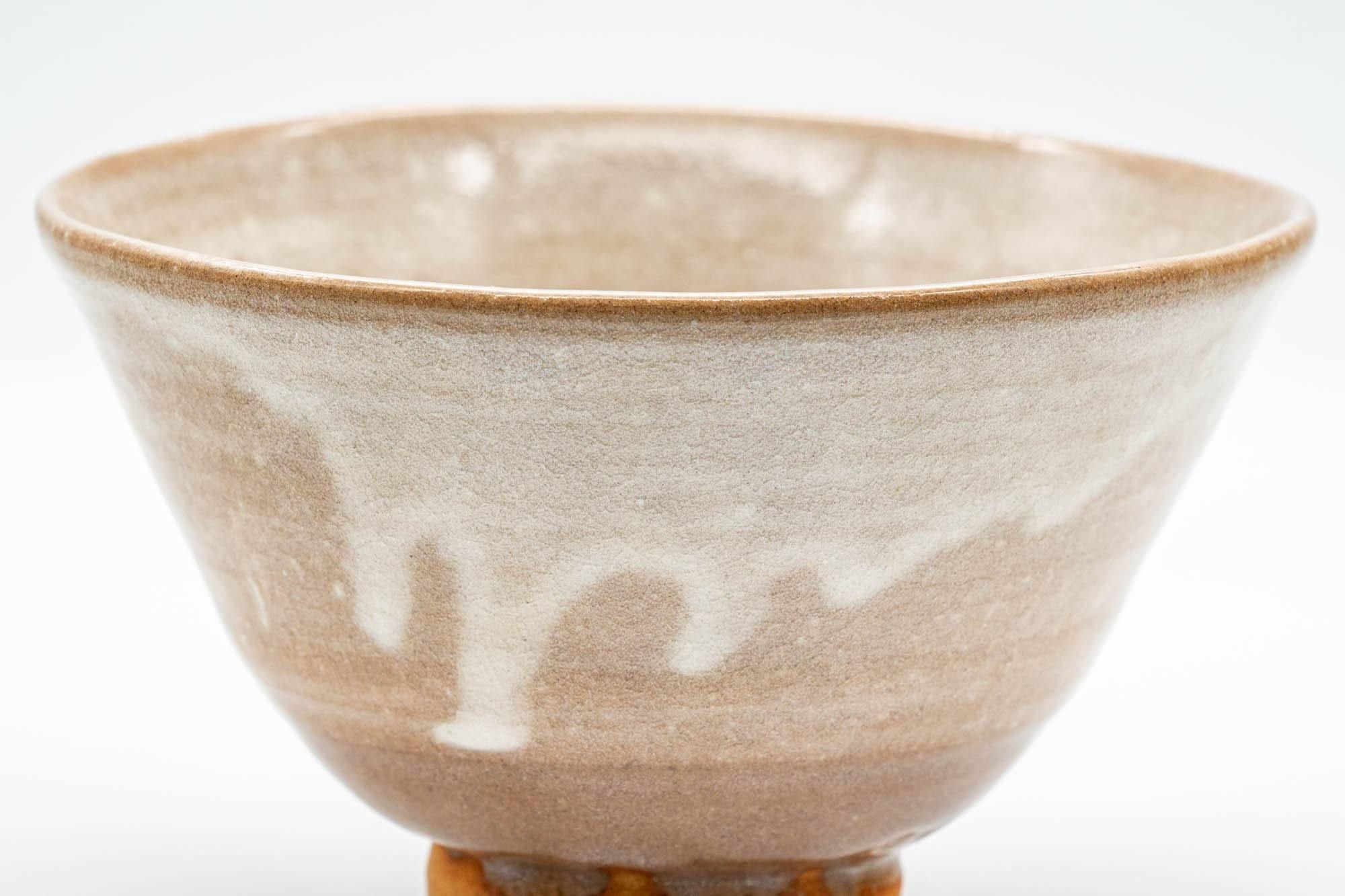 Japanese Matcha Bowl - Beige and White Drip-Glazed Ido-gata Chawan - 200ml