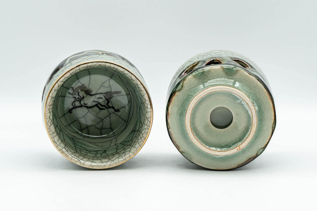 Japanese Tea Set - Double-walled Obori Soma-yaki Kyusu Teapot and 2 Yunomi Teacups