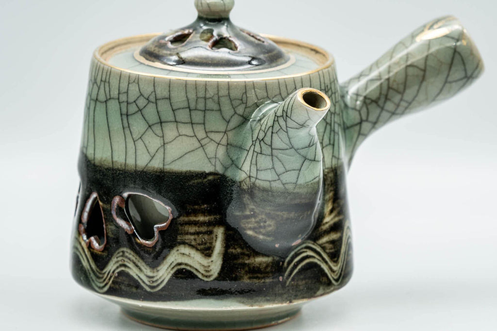 Japanese Tea Set - Double-walled Obori Soma-yaki Kyusu Teapot and 2 Yunomi Teacups