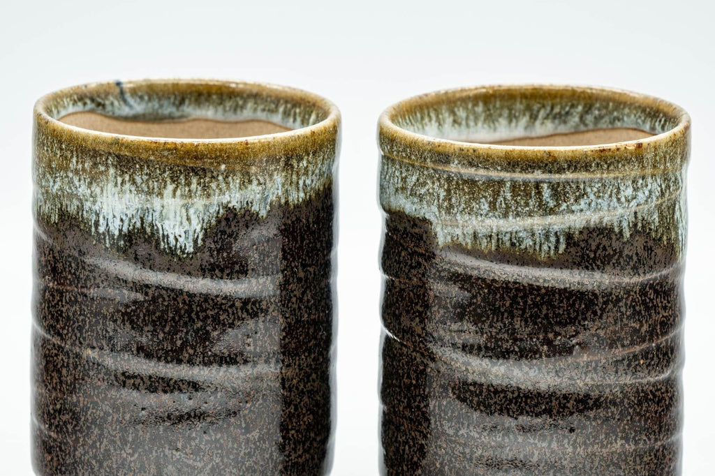 Japanese Teacups - Pair of Brown Drip-Glazed Yunomi - 140ml