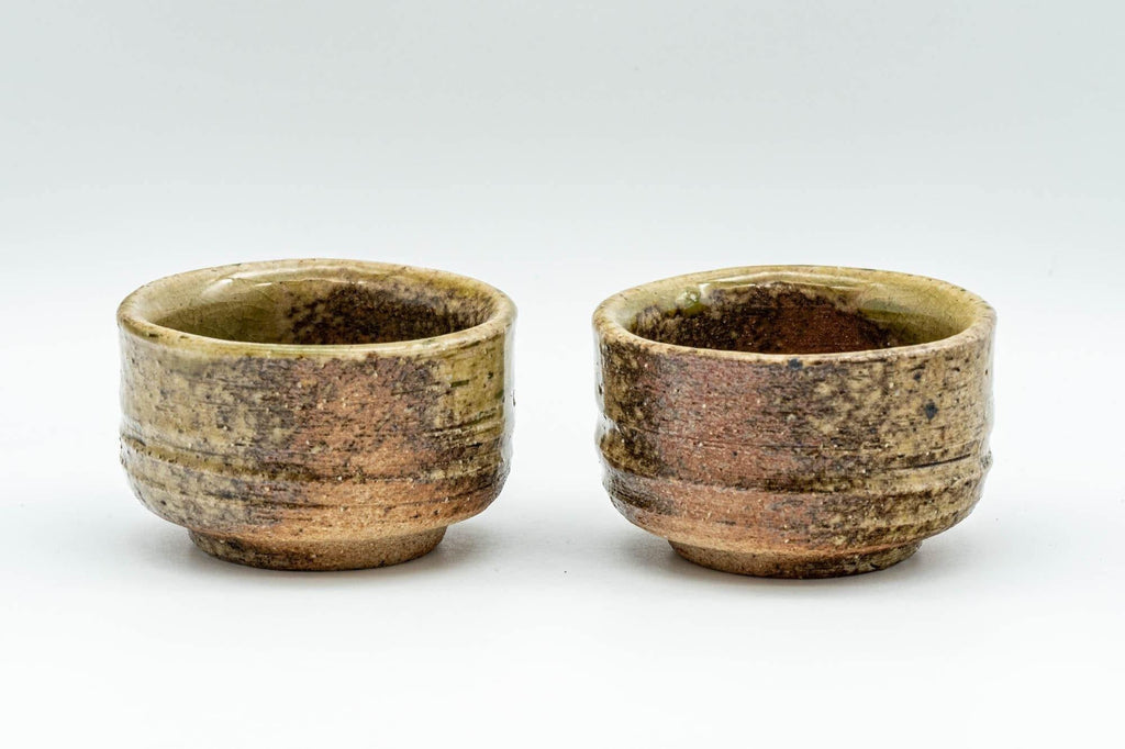 Japanese Teacups - Pair of Green Ash Glazed Shigaraki-yaki Guinomi - 40ml