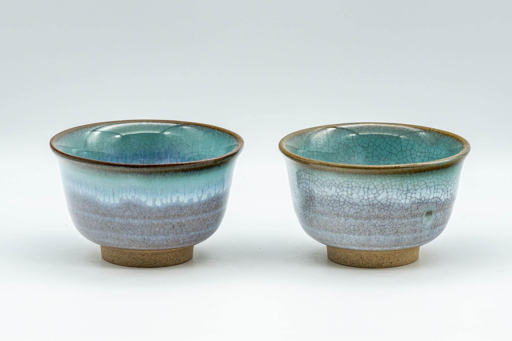 Japanese Teacups - Pair of Turquoise Drip-Glazed Agano-yaki Yunomi - 100ml