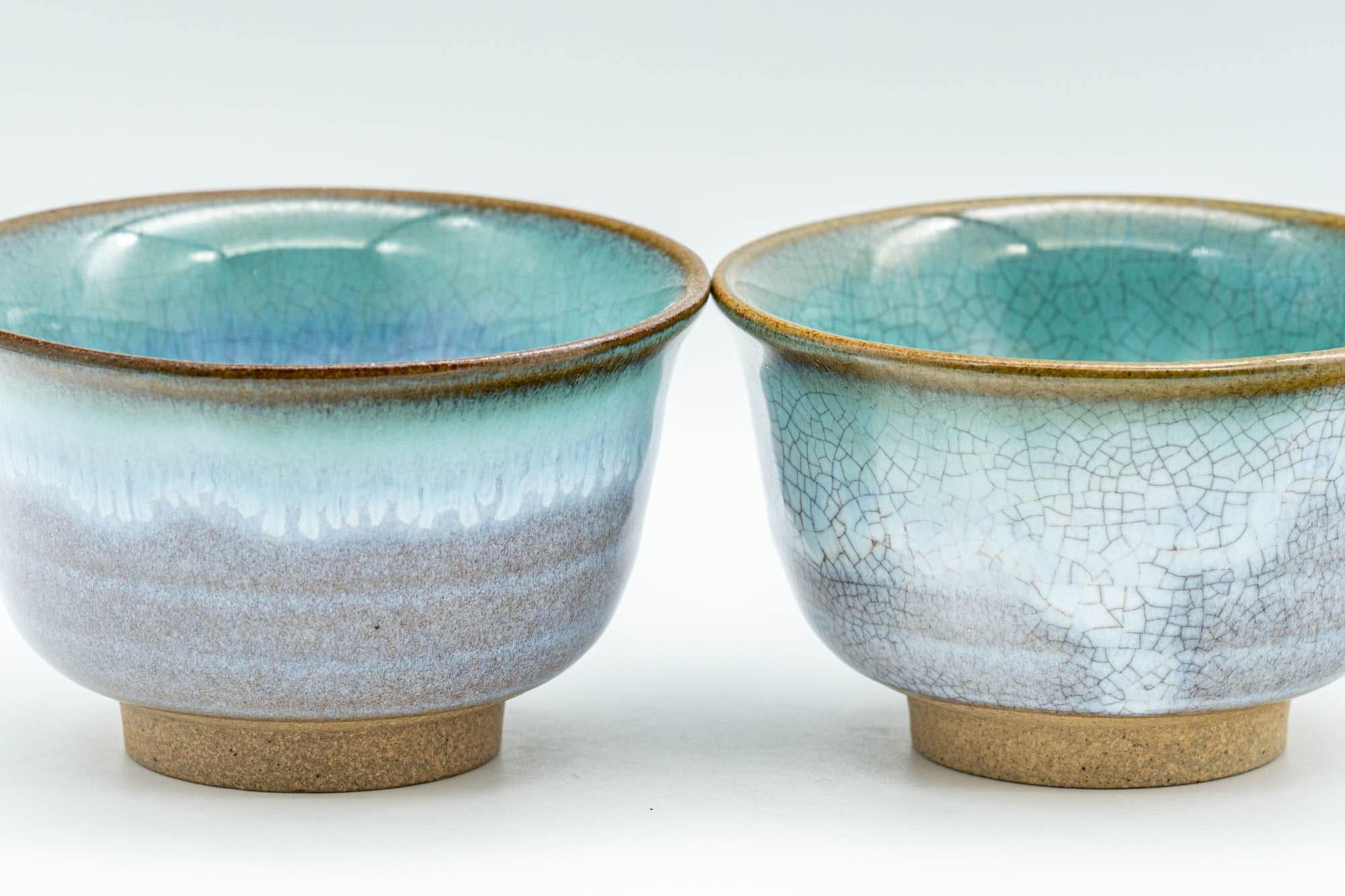 Japanese Teacups - Pair of Turquoise Drip-Glazed Agano-yaki Yunomi - 100ml