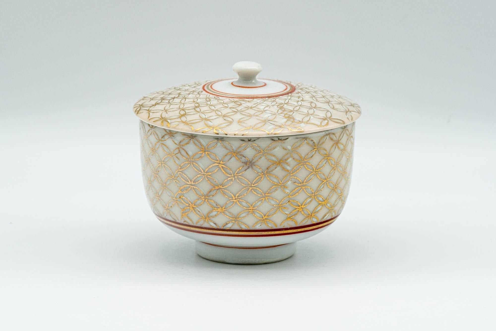 Japanese Teacup - Geometric Gold Kutani-yaki Lidded Yunomi - 100ml