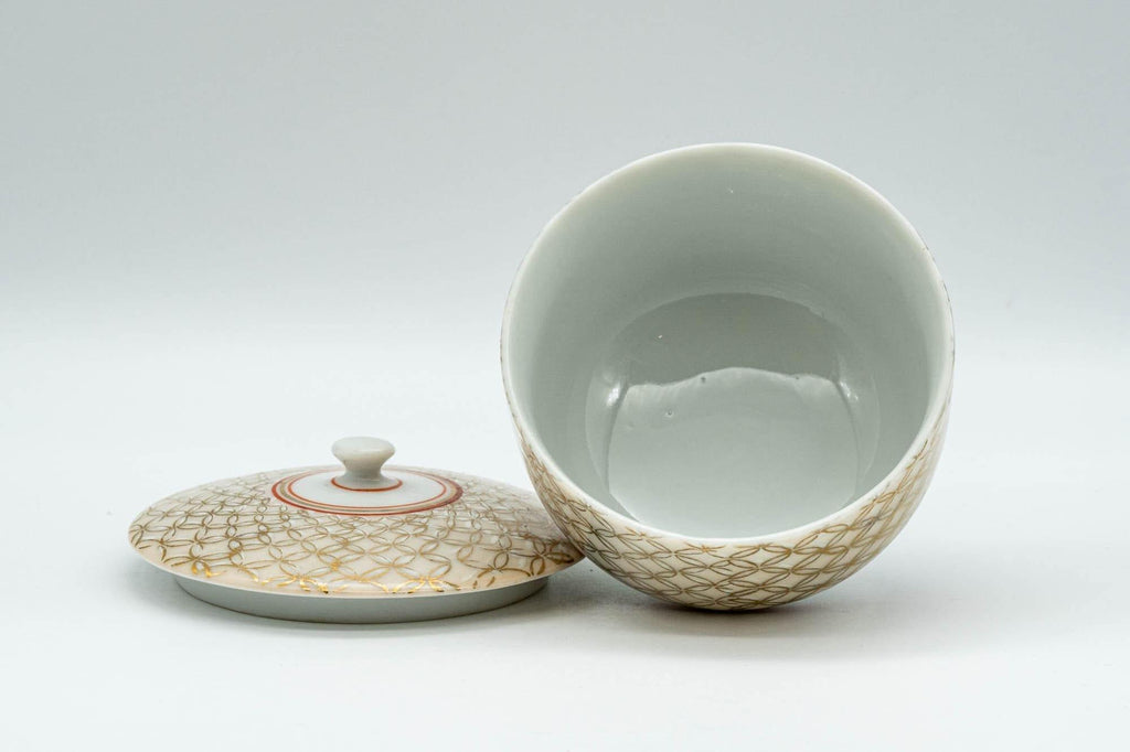 Japanese Teacup - Geometric Gold Kutani-yaki Lidded Yunomi - 100ml