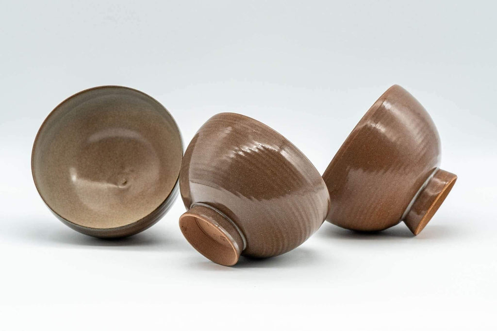 Japanese Teacups - Set of 3 Brown Glazed Lightweight Yunomi - 120ml