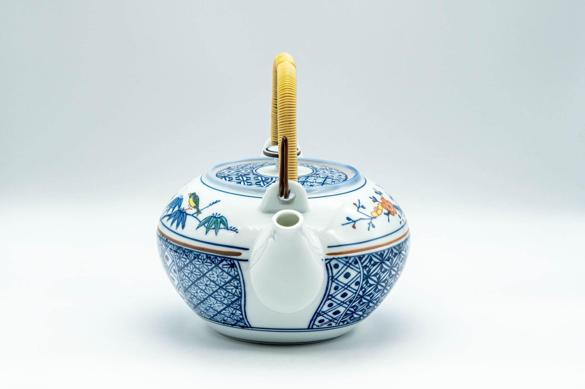 Japanese Dobin - Blue Floral Parrots White Debeso Teapot - 600ml