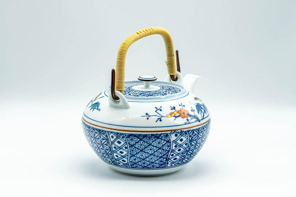 Japanese Dobin - Blue Floral Parrots White Debeso Teapot - 600ml