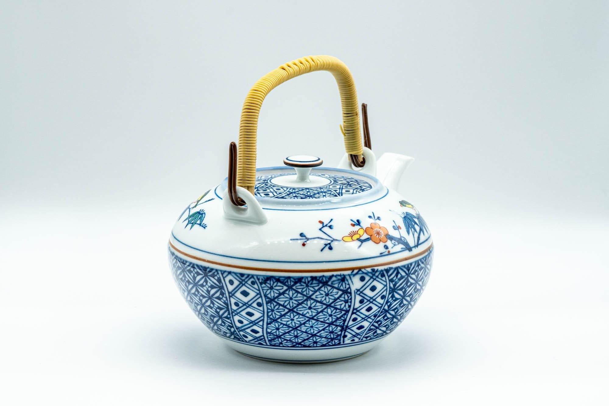 Japanese Dobin - Blue Floral Parrots White Debeso Teapot - 600ml