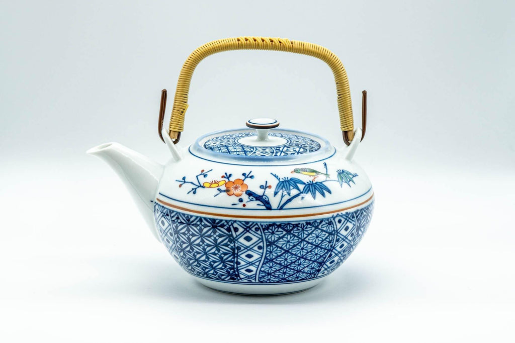 Japanese Dobin - Blue Floral Parrots White Debeso Teapot - 600ml
