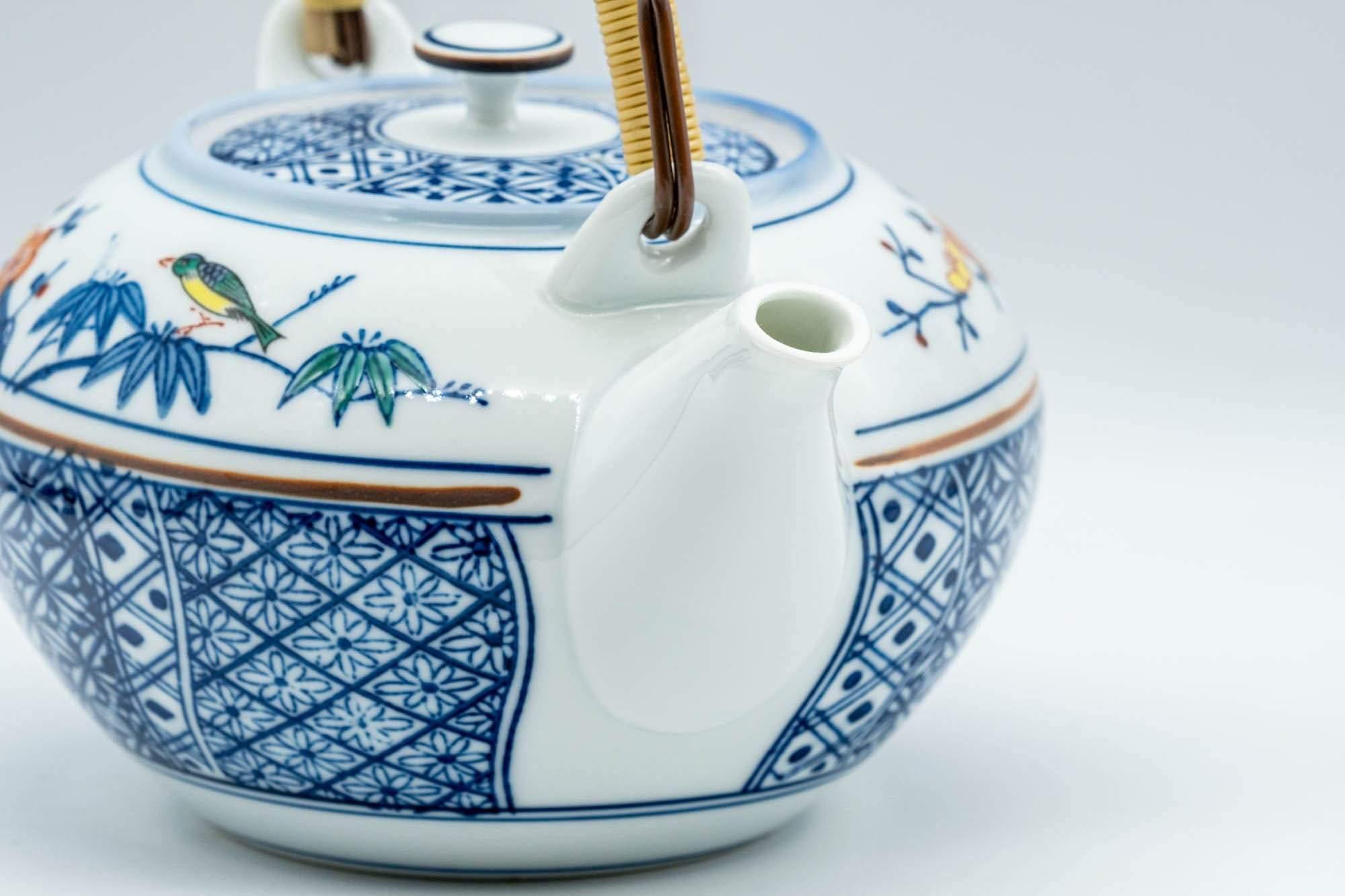 Japanese Dobin - Blue Floral Parrots White Debeso Teapot - 600ml
