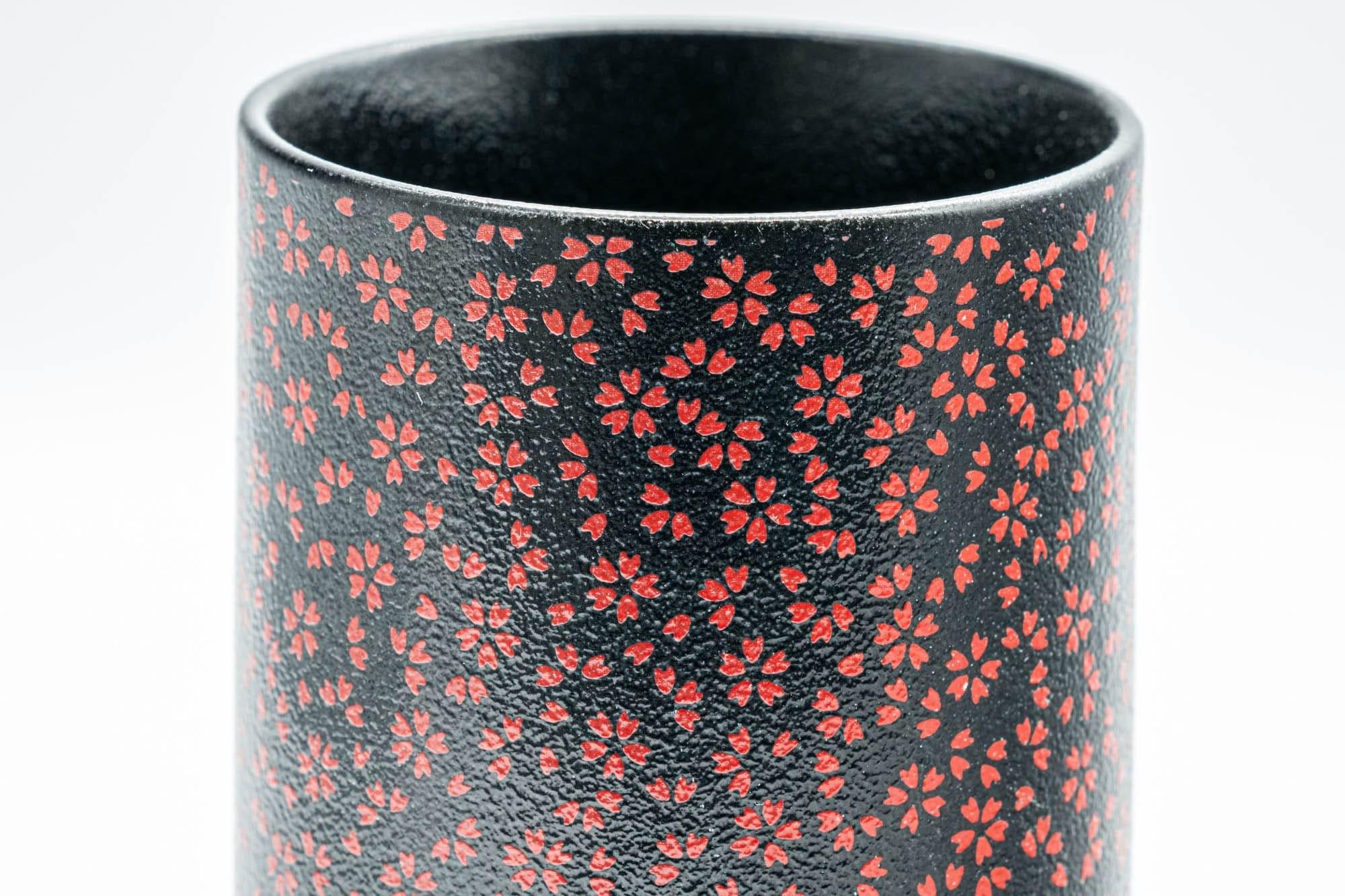 Japanese Teacup - Black Red Floral Tsutsu-gata Yunomi  - 180ml