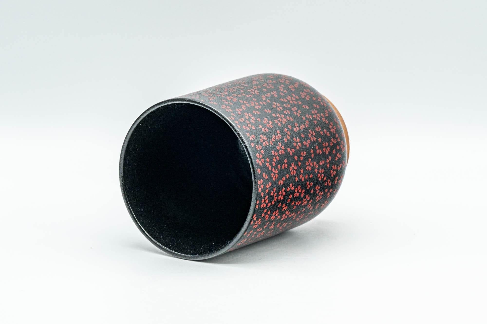 Japanese Teacup - Black Red Floral Tsutsu-gata Yunomi  - 180ml