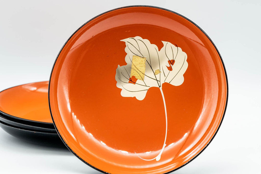 Japanese Chataku - Set of 4 Orange Momiji Tea Saucers