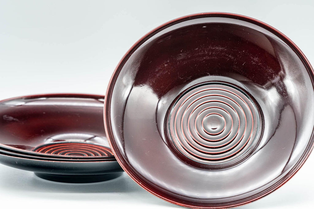 Japanese Chataku - Set of 4 Burgundy Red Plastic Tea Saucers