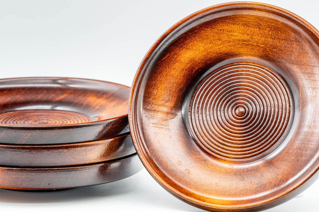 Japanese Chataku - Set of 4 Spiral Wooden Tea Saucers