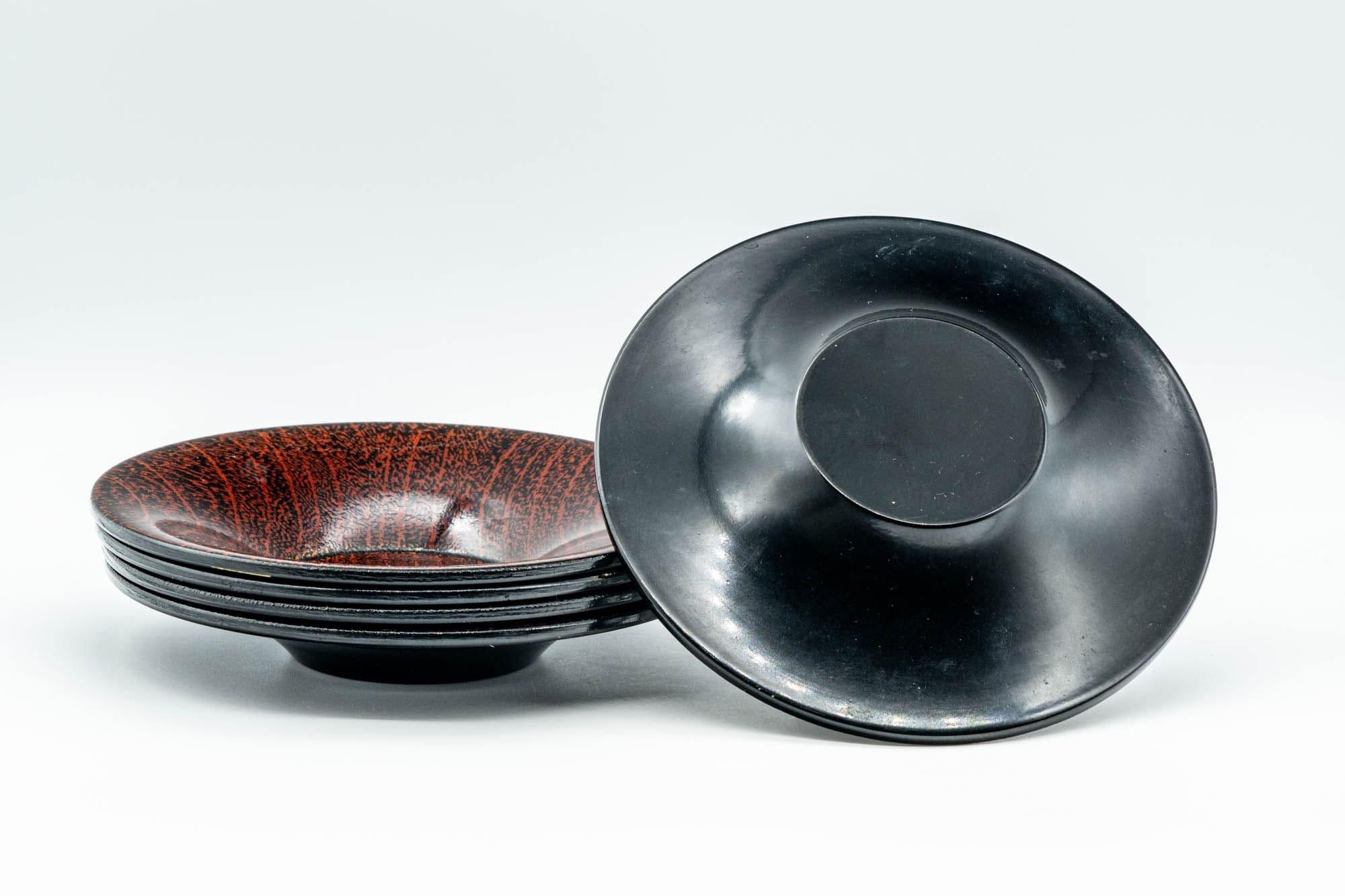 Japanese Chataku - Set of 5 Wood Grain-Patterned Lacquer Tea Saucers