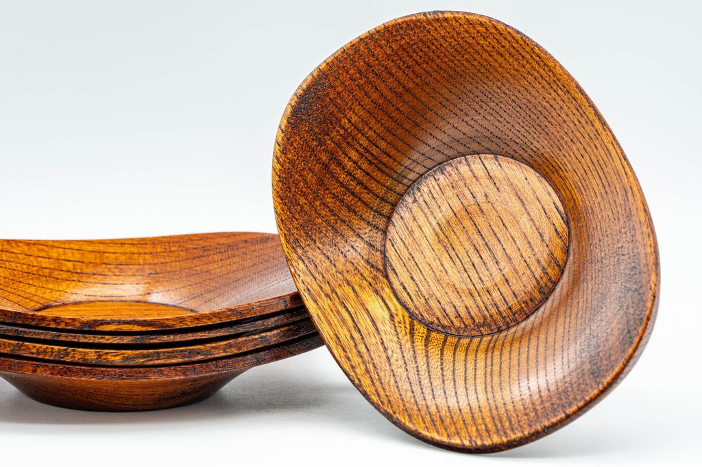 Japanese Chataku - Set of 5 Oval Wooden Tea Saucers
