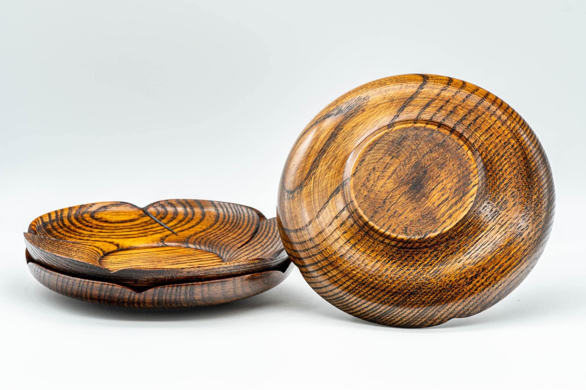 Japanese Chataku - Set of 3 Carved Wooden Tea Saucers