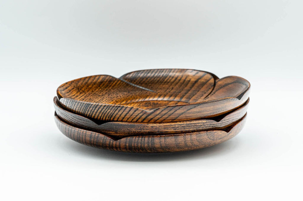 Japanese Chataku - Set of 3 Carved Wooden Tea Saucers