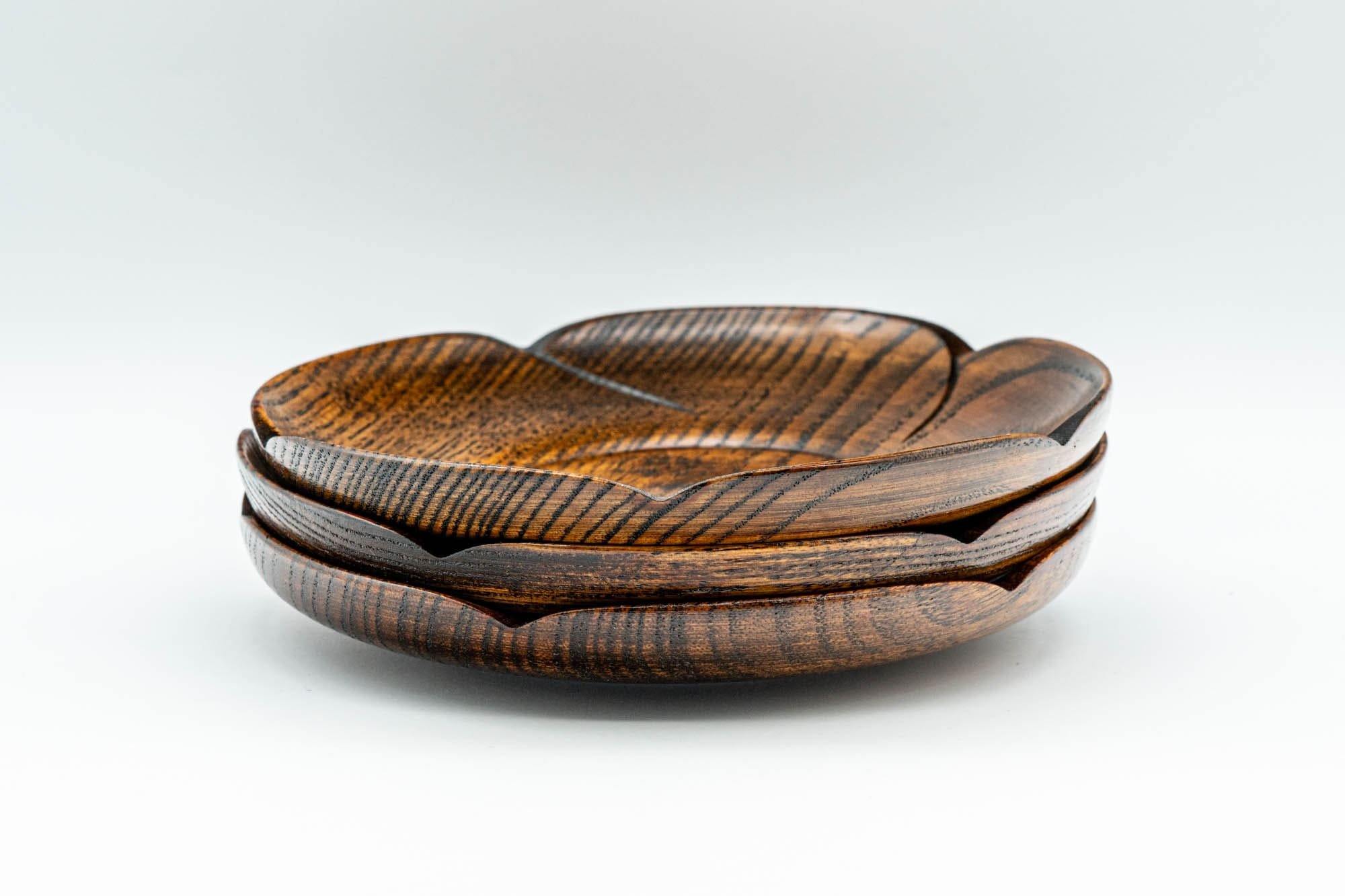 Japanese Chataku - Set of 3 Carved Wooden Tea Saucers