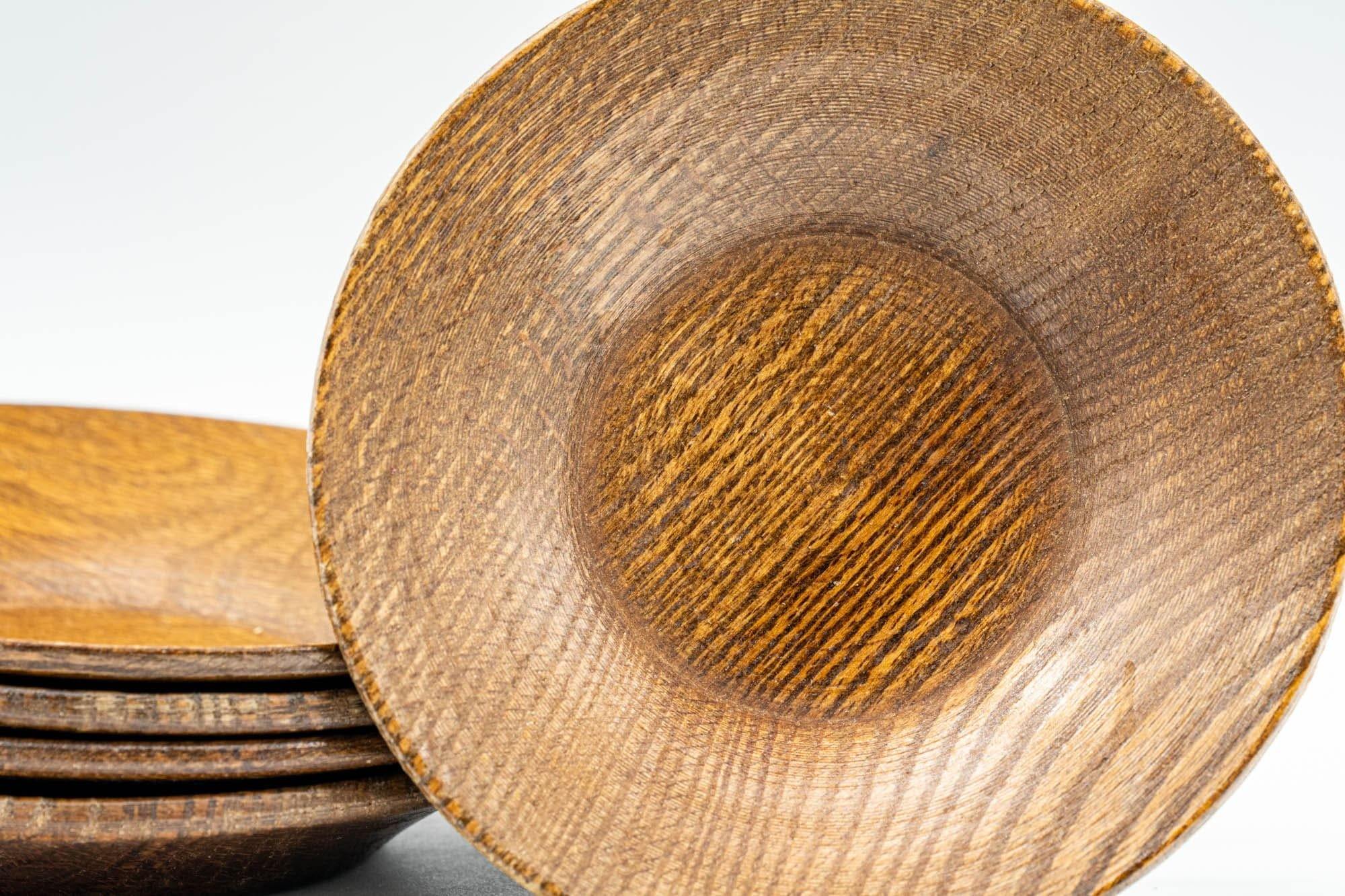 Japanese Chataku - Set of 5 Light Brown Wooden Tea Saucers