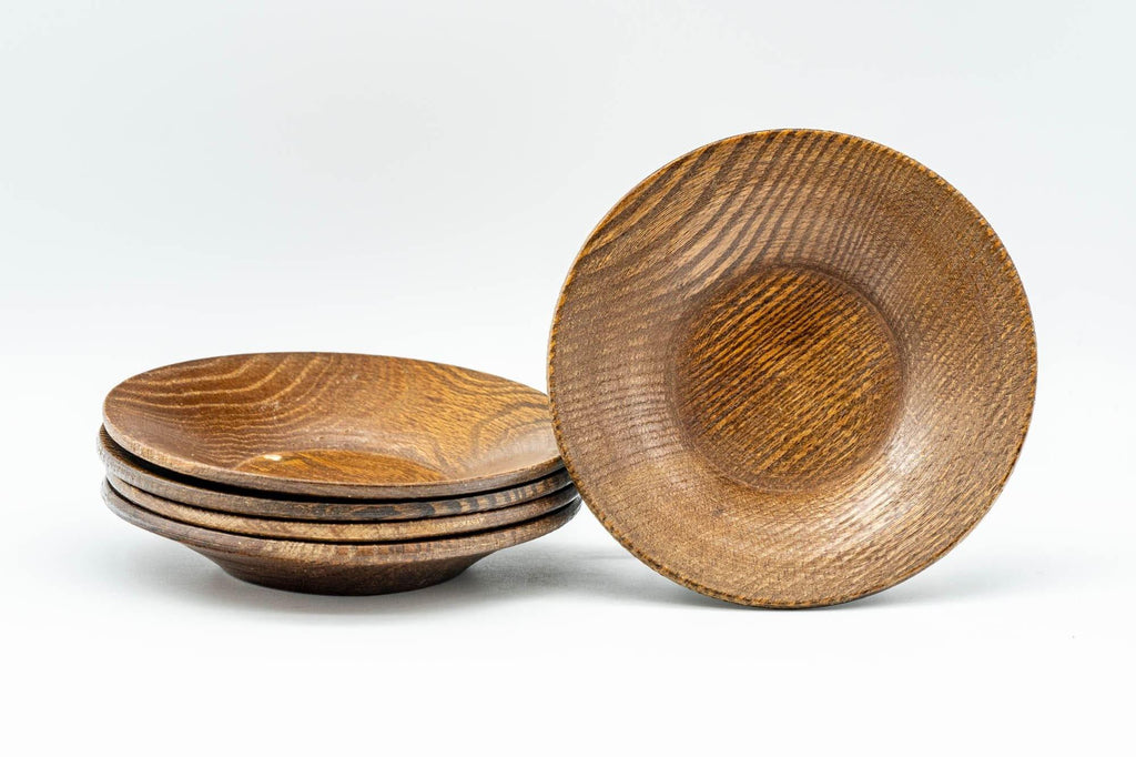 Japanese Chataku - Set of 5 Light Brown Wooden Tea Saucers