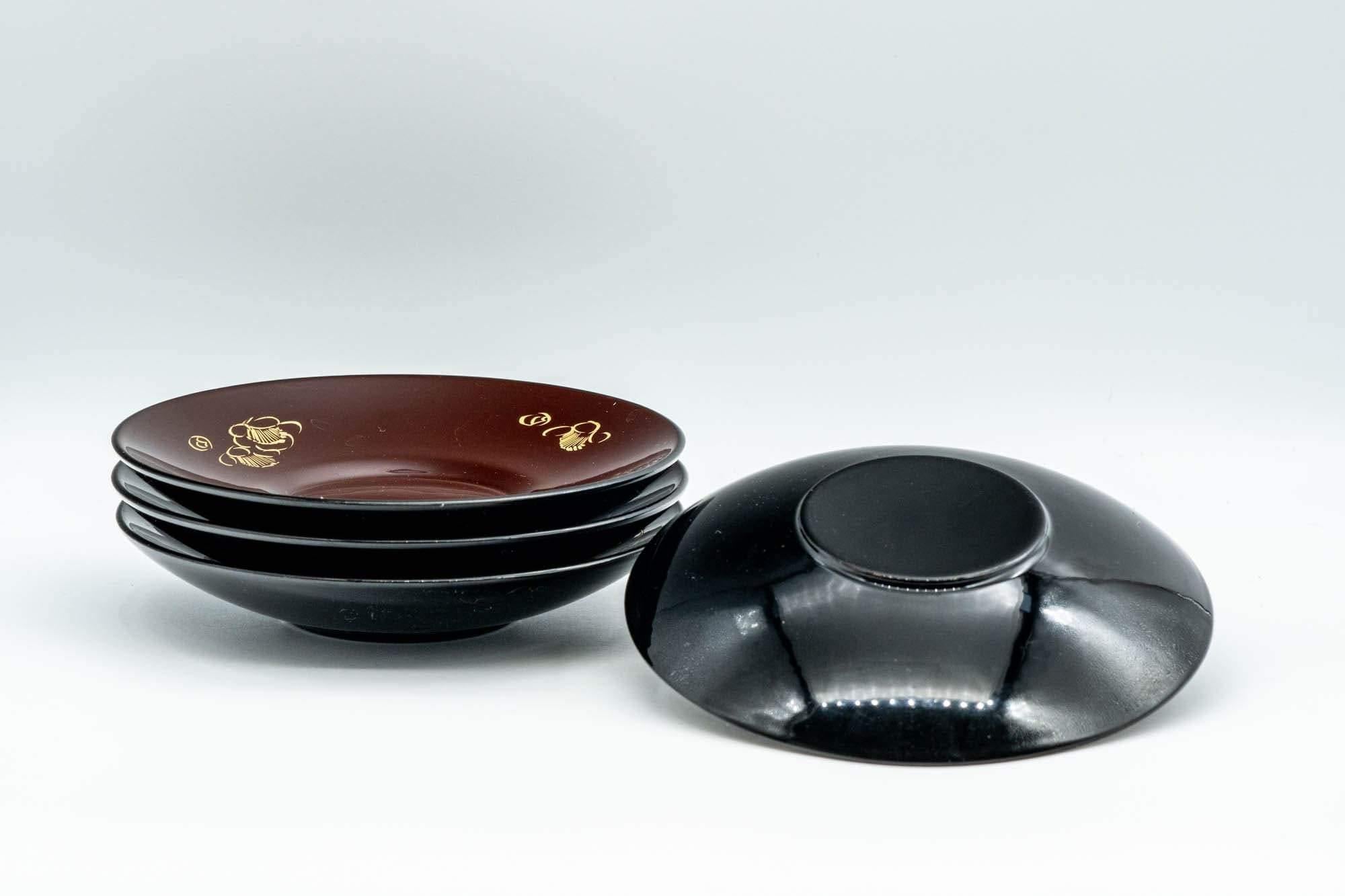 Japanese Chataku - Set of 4 Burgundy Gold Lacquer Tea Saucers