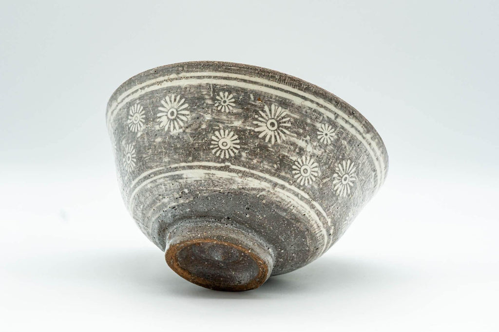 Japanese Matcha Bowl - Floral Mishima Grey White Glazed Chawan - 350ml