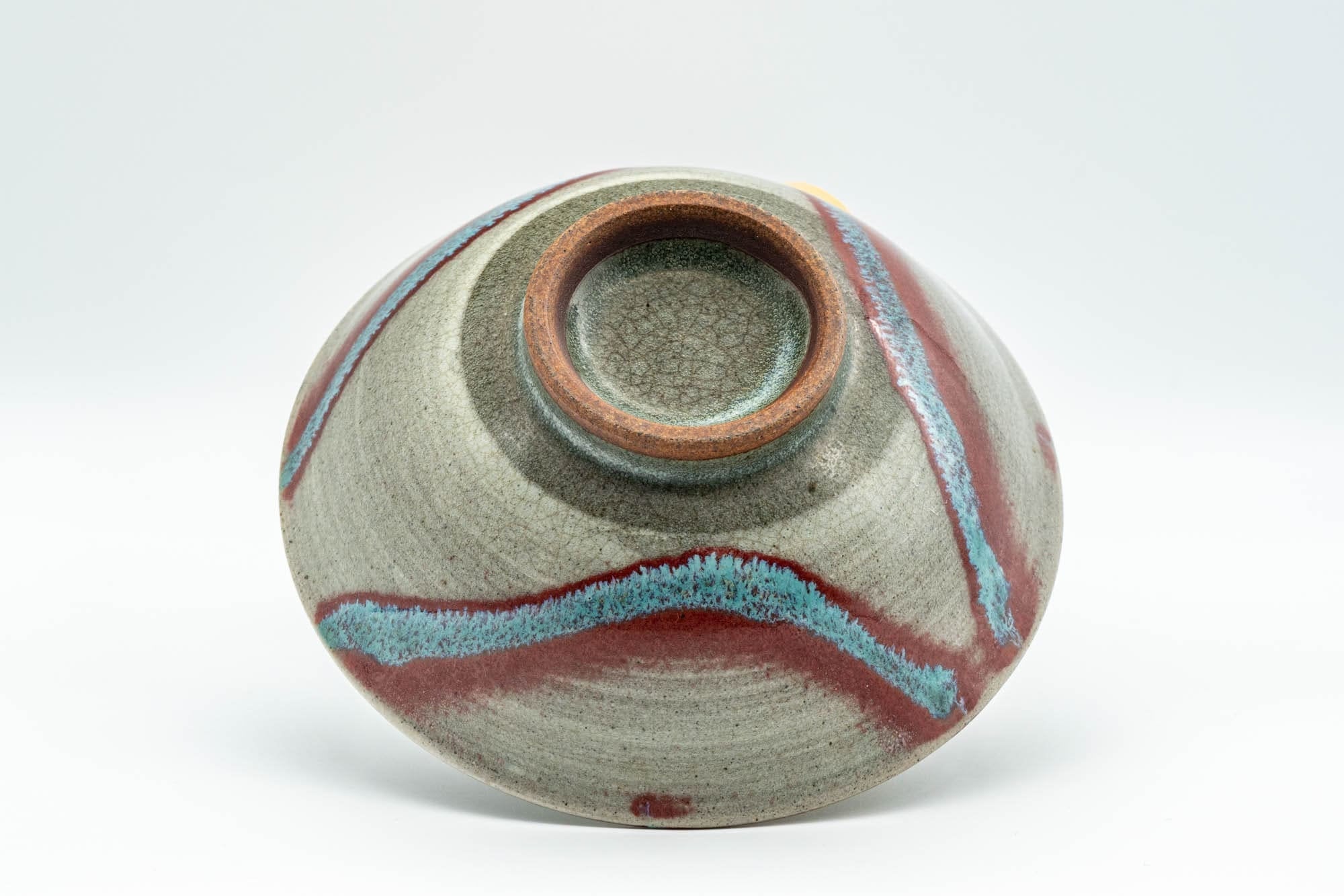 Japanese Matcha Bowl - Blue and Red Electric Striped Hira-gata Chawan - 200ml