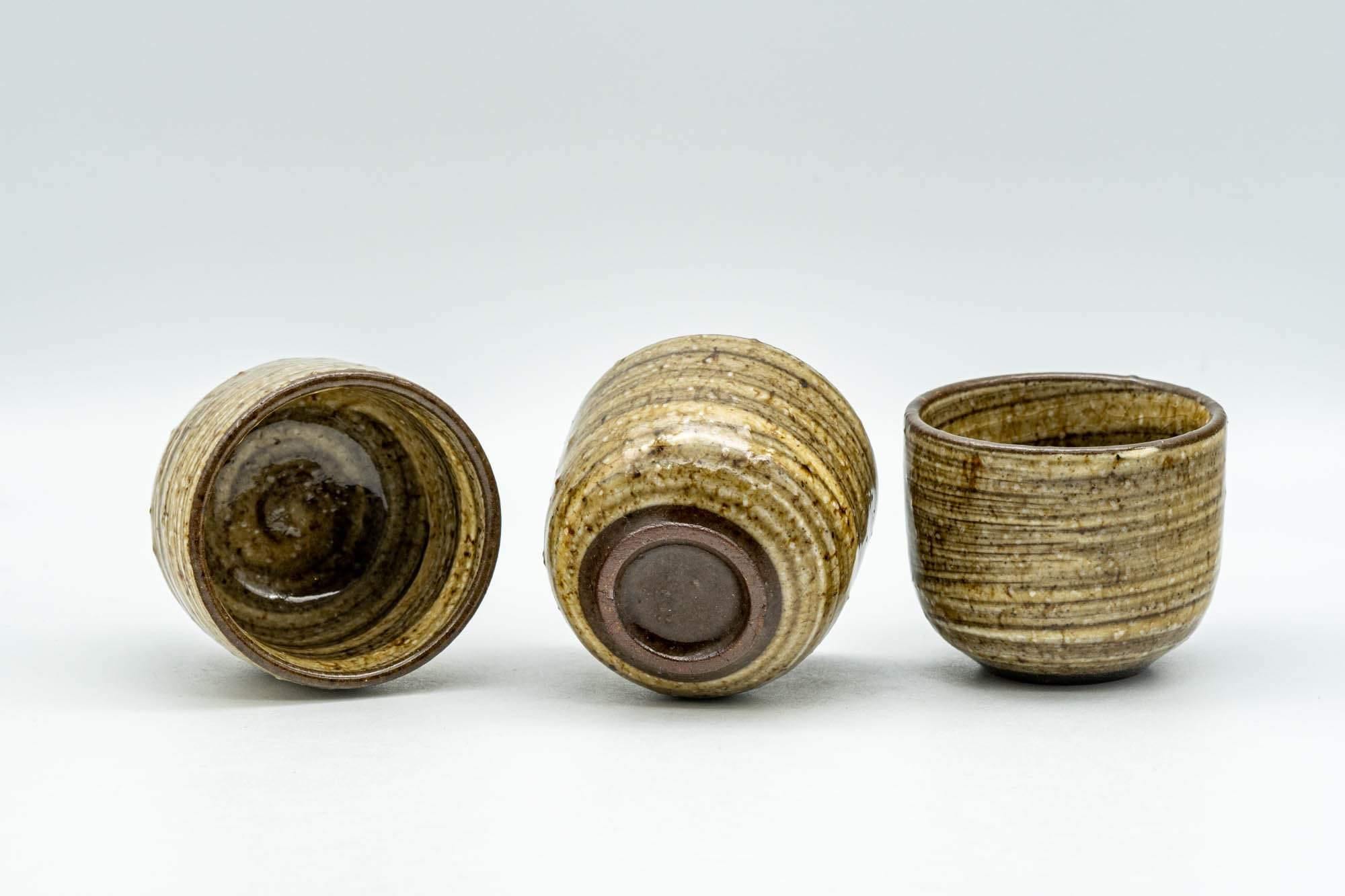 Japanese Teacups - Set of 3 Yellow Brown Striped Guinomi - 40ml