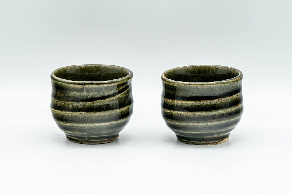 Japanese Teacups - Pair of Forest Green Glazed Guinomi - 60ml