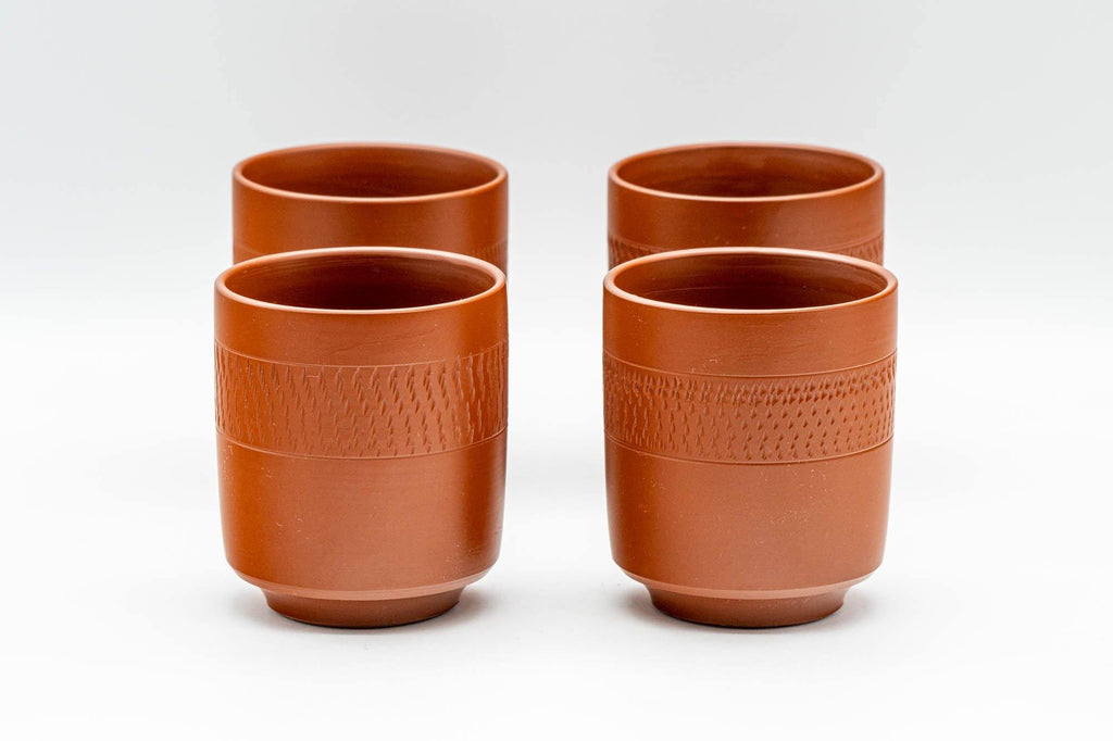 Japanese Teacups - Set of 4 Checkered Striped Tokoname-yaki Yunomi - 120ml