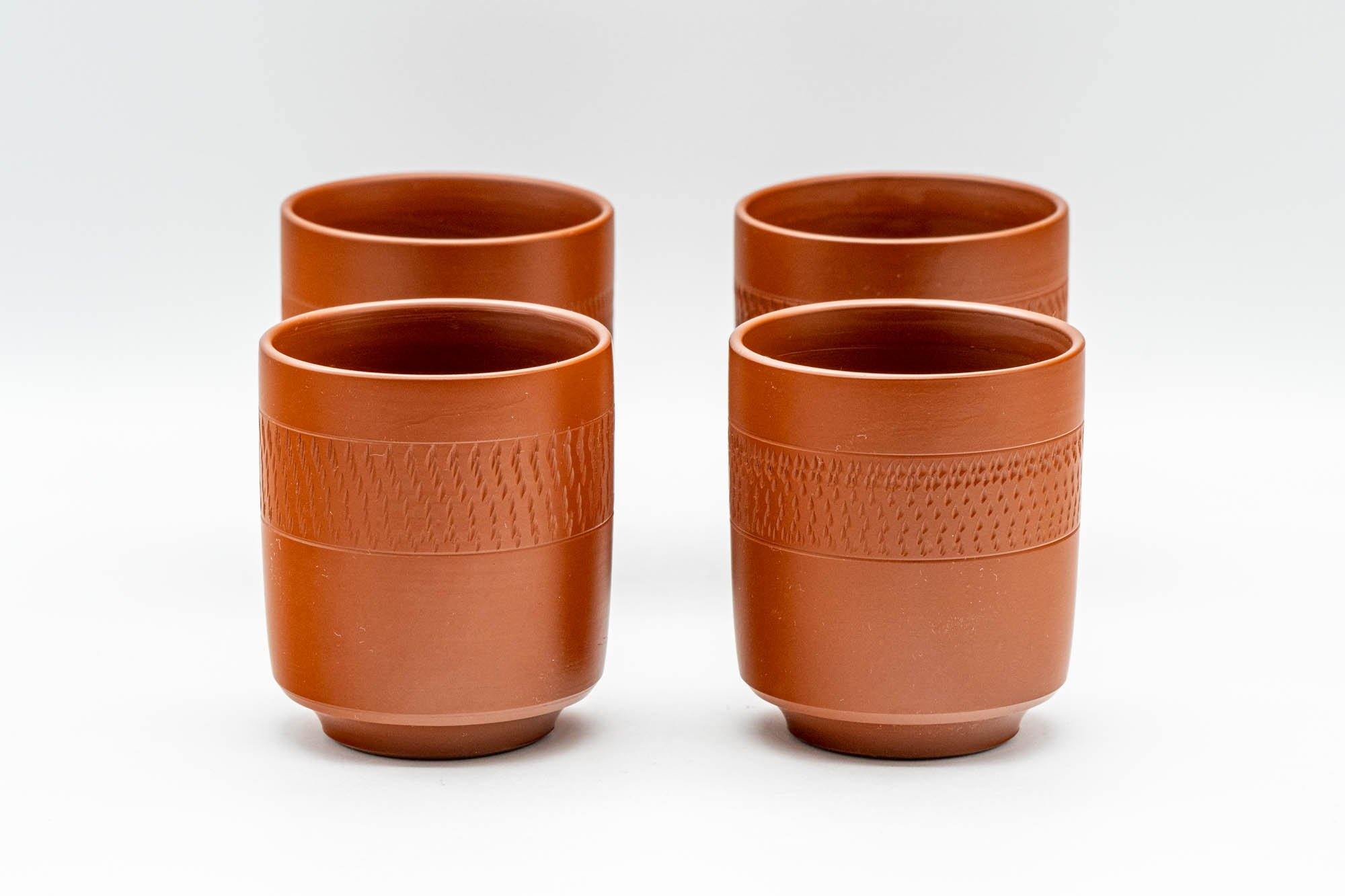 Japanese Teacups - Set of 4 Checkered Striped Tokoname-yaki Yunomi - 120ml