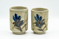 Japanese Teacups - Pair of Blue Floral Meoto Yunomi