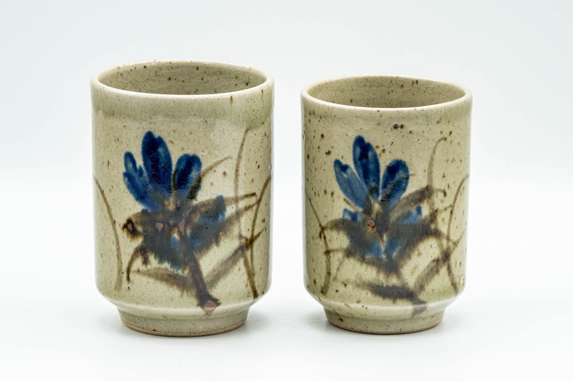 Japanese Teacups - Pair of Blue Floral Meoto Yunomi