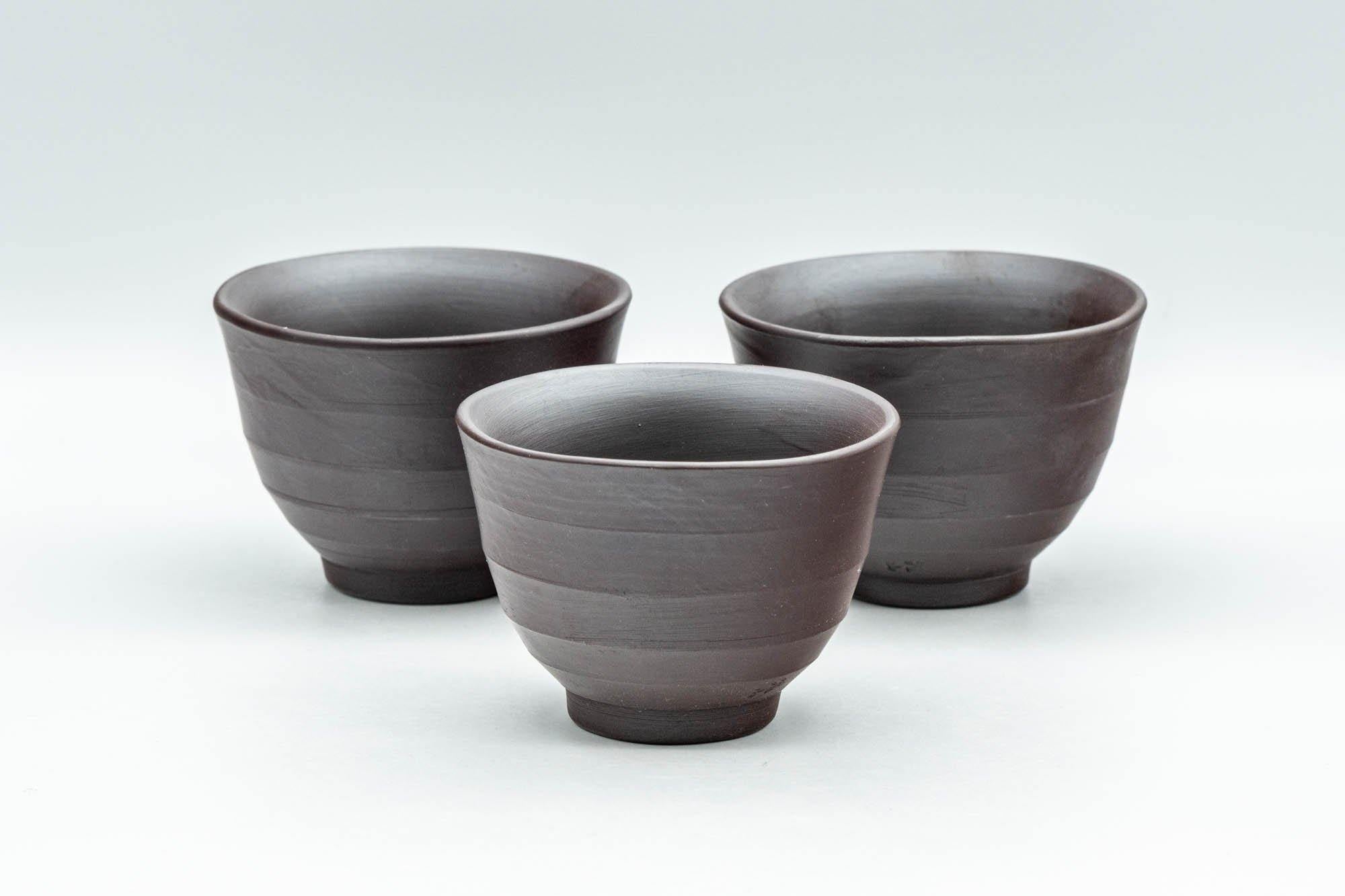 Japanese Teacups - Set of 3 White Spiral Banko-yaki Yunomi - 90ml